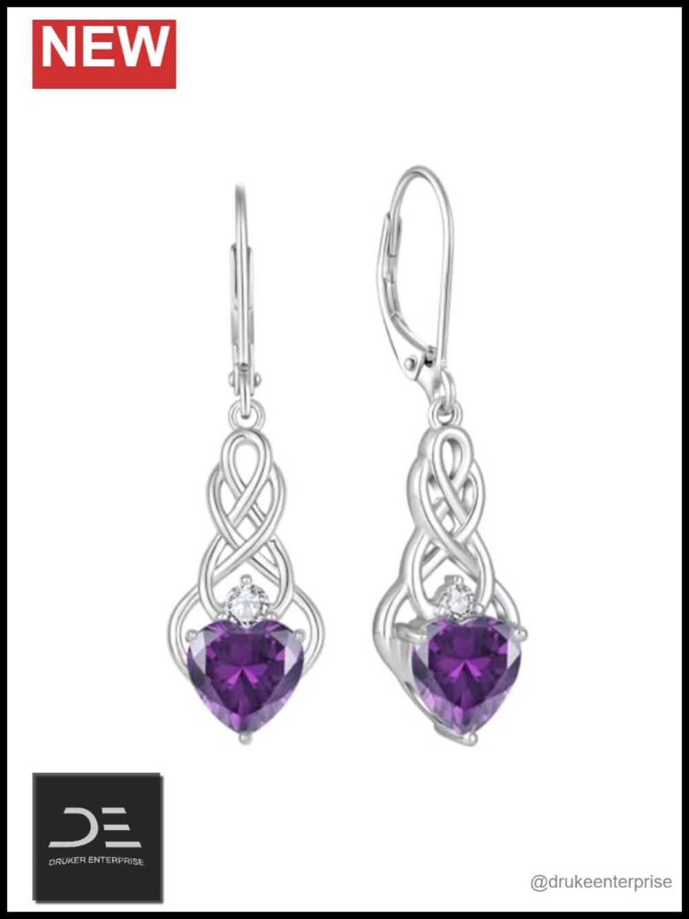 Celtic Knot Earrings 925 Sterling Silver Birthstone Leverback CZ